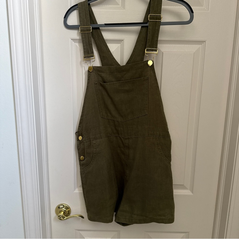 WeWoreWhat Olive Green Short Overalls linen size Large